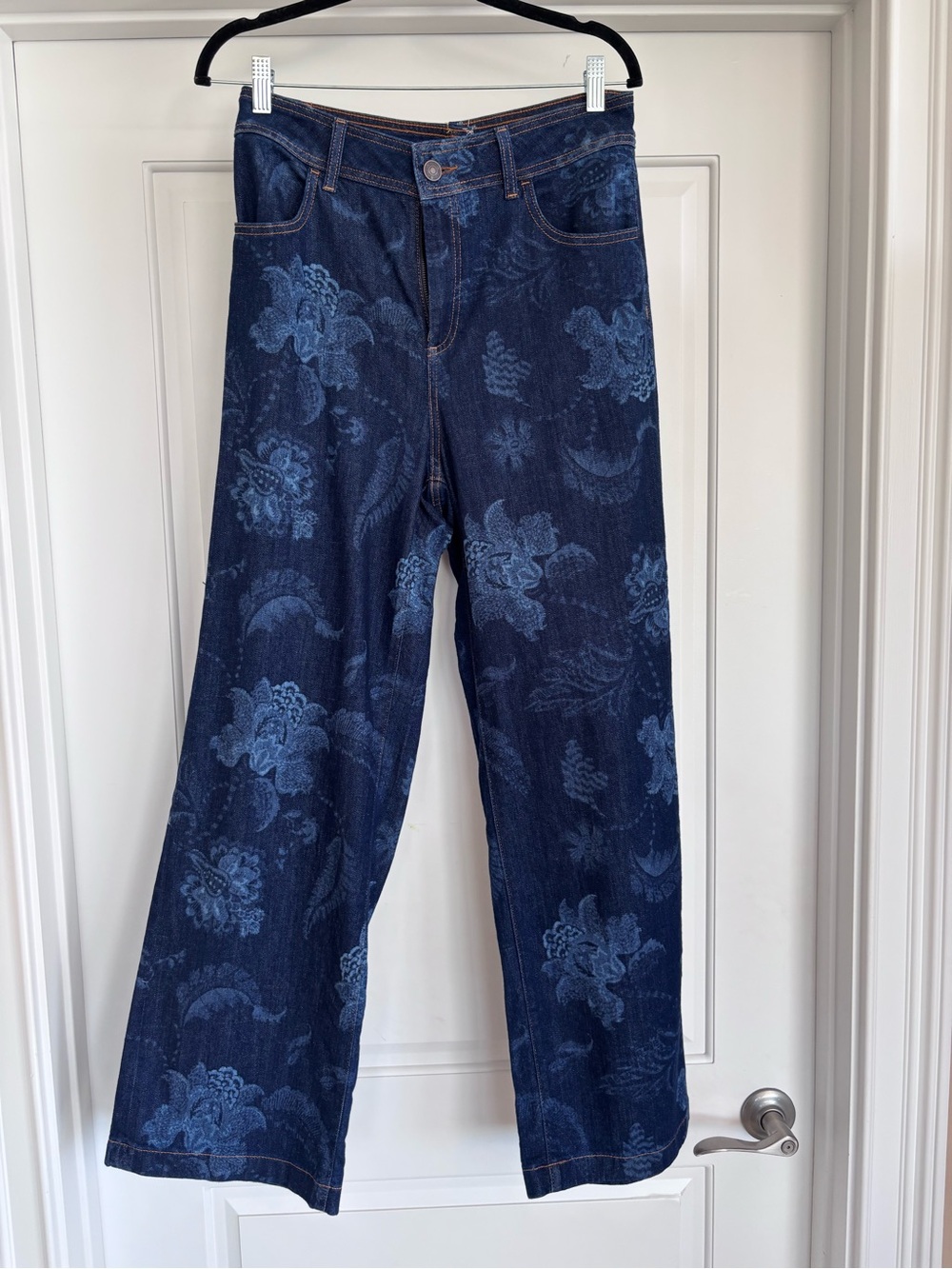 Chico's Dark Blue Floral Wide-Leg Jeans